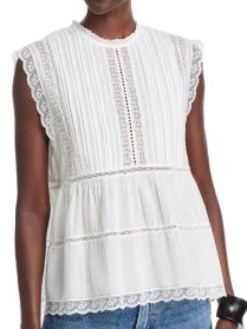 NWT $225 Sz 1 S The Great White Sonnet Lace Cap Sleeve Blouse